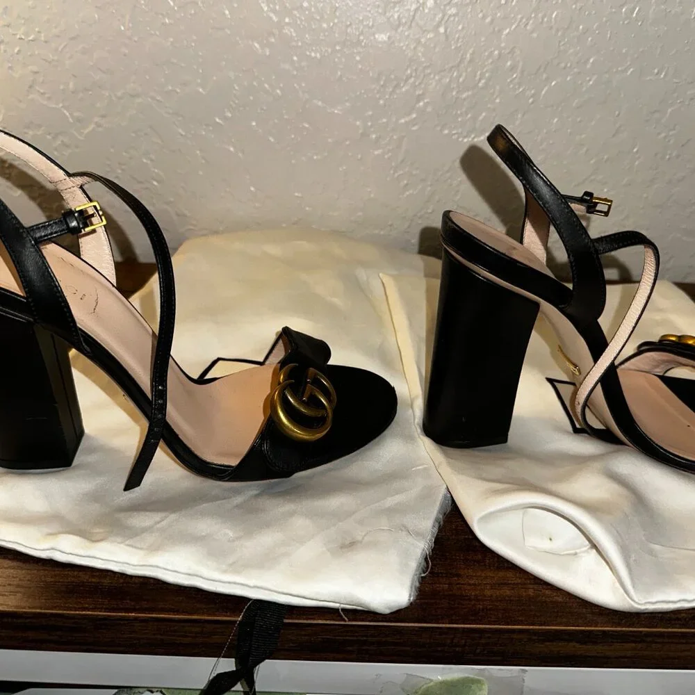 Black Gucci Marmont Ankle Wrap Sandals - Picture 6 of 10